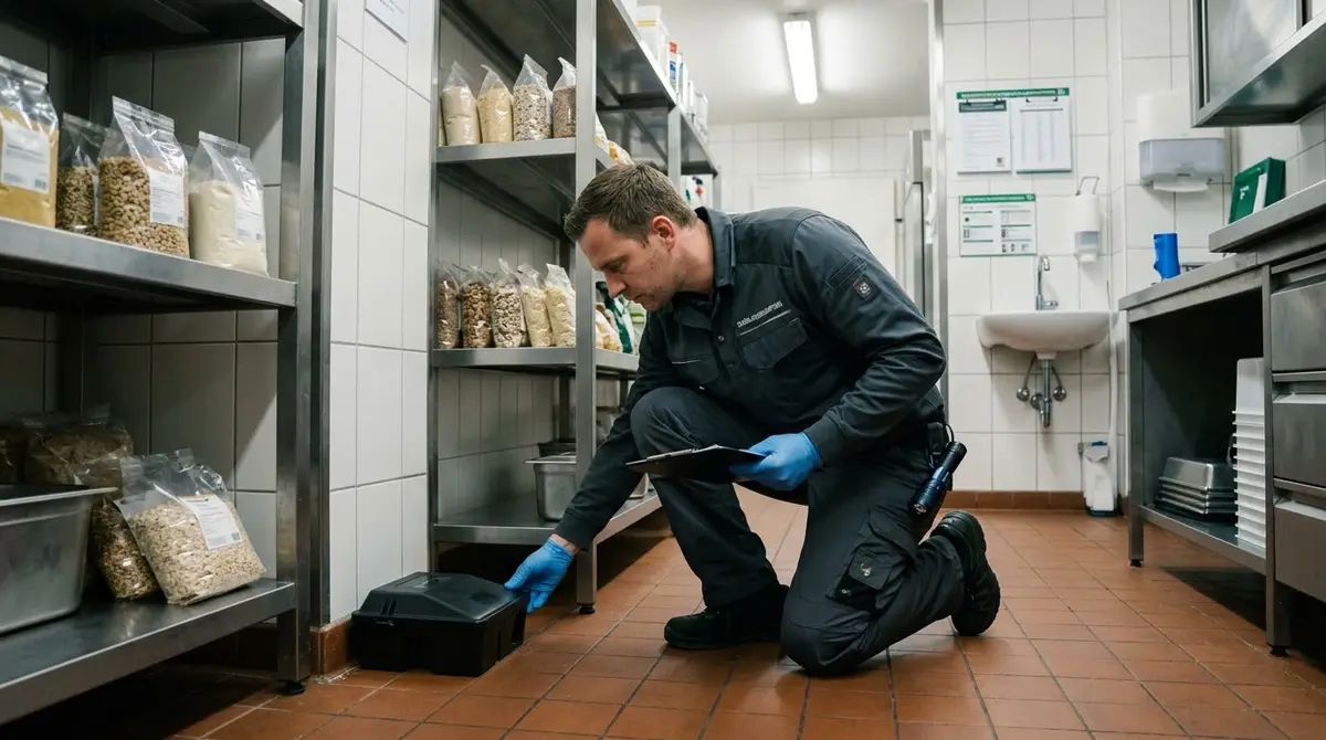Manipulationssichere Köderstation im Vorratslager