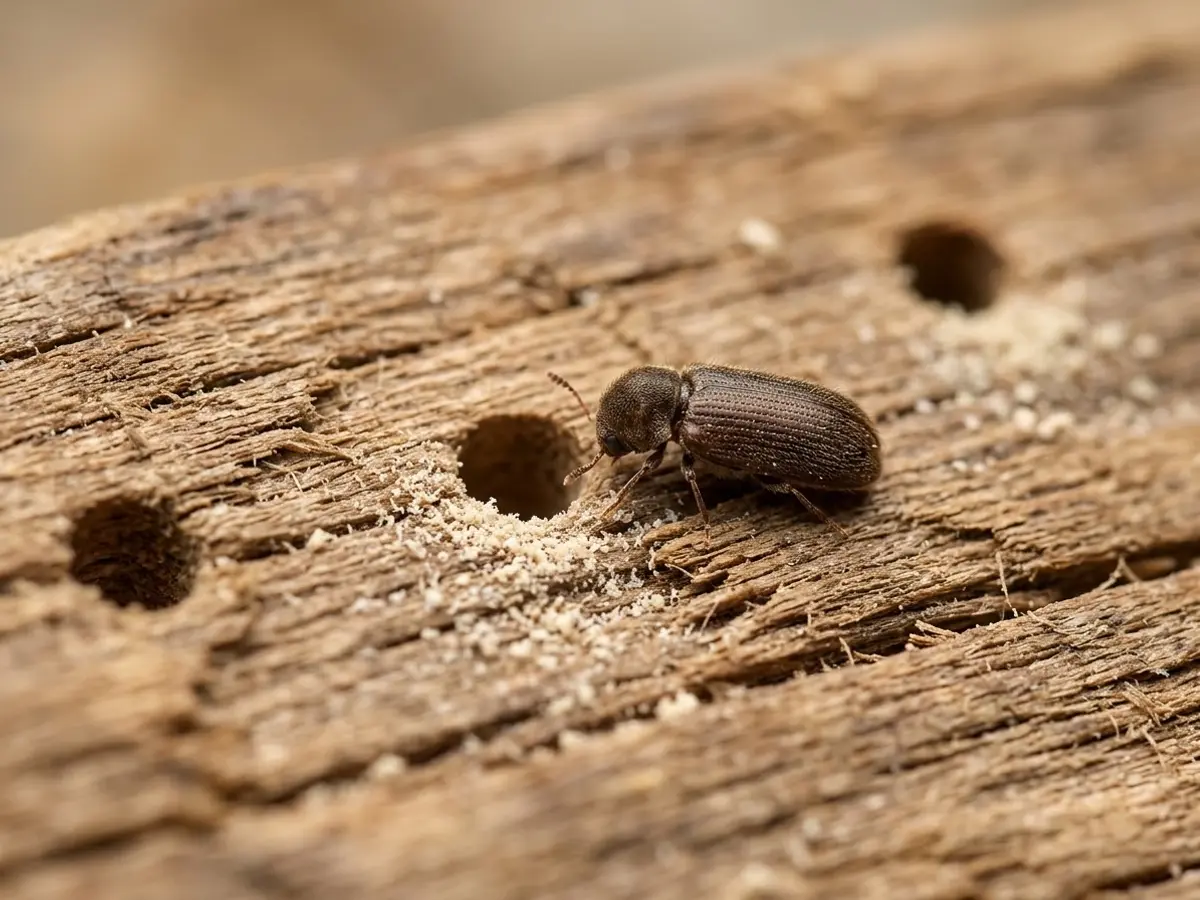 Holzwurm (Anobium) – Nahaufnahme